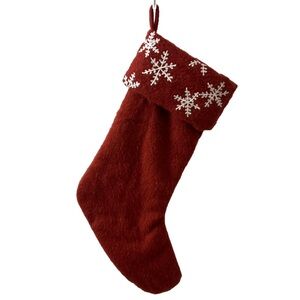Pottery Barn Red Wool Christmas Stocking Embroidered Snowflakes